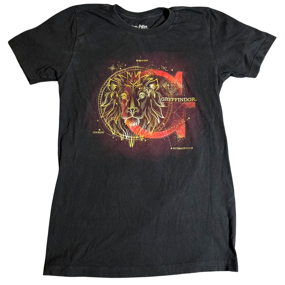 Harry Potter Gryffindor Lion Graphic T-Shirt Black Small Cotton Bravery Courage
